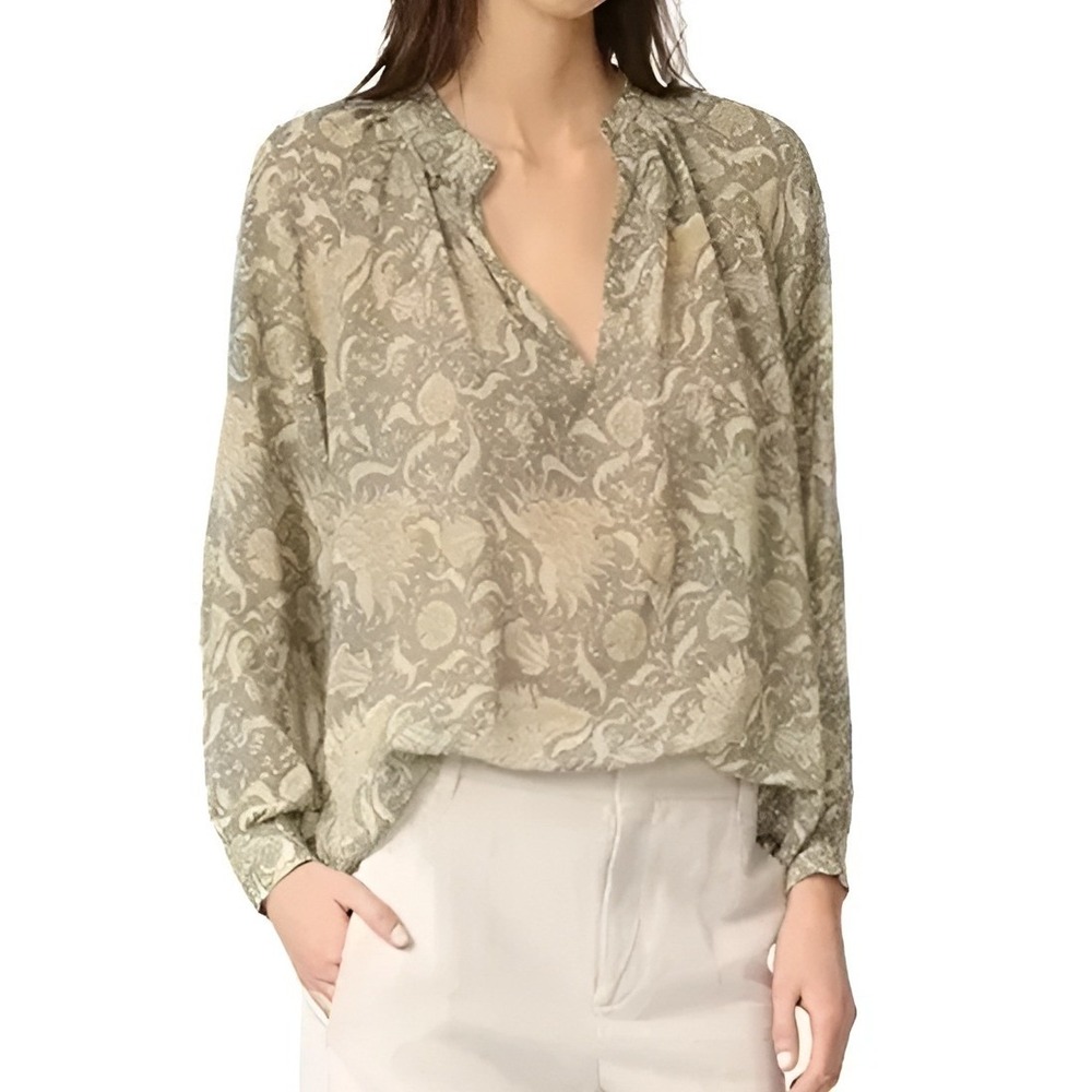 Vince Vintage Floral Pleat Silk Blouse